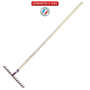 Râteau forgé, 14 dents courbes.  Emmanché droit 150. Outil à main de jardin.