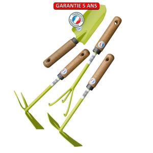 Pack 4 outils.un transplantoir, une griffe piocheuse, une serfouette PL et PF