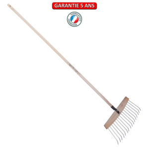 Balai à feuilles et gazon bois /acier manche 165 cm PEFC. Couleur gris algue.