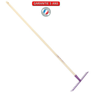 Râteau soudé, 14 dents droites.  Emmanché 150 PEFC. Couleur framboisine.