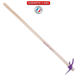 Serfouette panne et fourche forgée 26 cm manche 100 PEFC. Couleur framboisine.