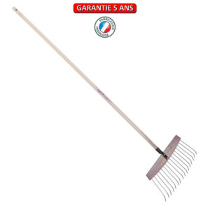 Balai à feuilles et gazon bois/acier 16 dts manche 165 cm. Couleur framboisine.