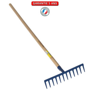 Râteau forgé, 12 dents droites.  Emmanché 165.  Outil à main de jardin.