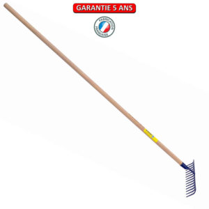 Râteau forgé, 14 dents courbes.  Emmanché 165. Outil à main de jardin.