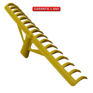 Râteau fibre jaune à bunker, 16 dents courbes.  Sans manche.