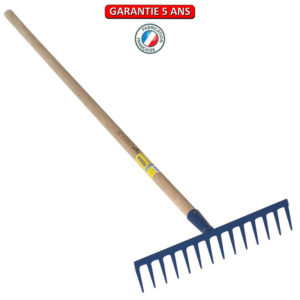 Râteau 14 dents droites soudées manche 1,5 m, outil trempé haute résistance.