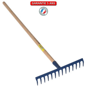 Râteau 12 dents courbes soudées manche 1,5m, outil trempé haute résistance.