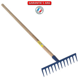 Râteau soudé, 12 dents droites.  Emmanché 165. Outil à main de jardin.