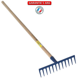 Râteau soudé, 16 dents droites.  Emmanché 165. Outil à main de jardin.