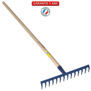 Râteau soudé, 12 dents courbes.  Emmanché 165. Outil à main de jardin.