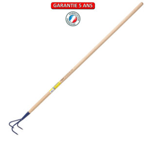 Griffe piocheuse 3 dents.  Emmanché droit 130 cm.  Outil à main de jardin.