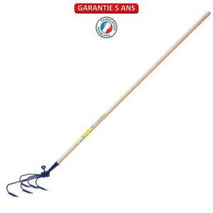 Cultivateur 5 dents.  Emmanché droit 150 cm. Outil à main de jardin.