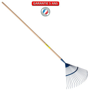 Balai à gazon, 20 dents rondes . Emmanché. Outil à main de jardin.