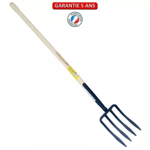Fourche à bêcher à soie, 4 dents spatulées 27 cm.  Emmanché pomme 95.