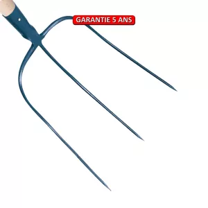 Fourche à faner, à douille.  Sans manche.  Outil à main de jardin.