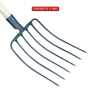 Fourche à ensilage, 6 dents. Sans manche. Outil à main de jardin.