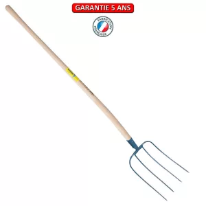 Fourche d'écurie large à 4 dents 28 cm. Emmanché cintré 135.