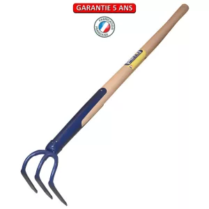 Croc à rosier, 3 dents. Emmanché droit 90.  Outil à main de jardin.