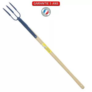Fourche à rosier, 3 dents, 10 cm. Emmanché droit 90.  Outil à main de jardin.