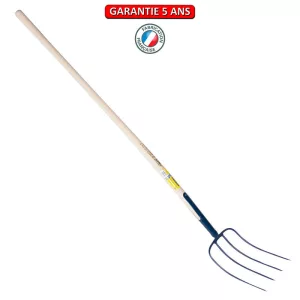 Fourche à fumier à soie, 4 dents 30 cm.  Emmanché cintré 135.