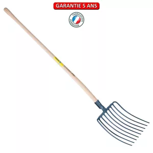 Fourche à cailloux, 9 dents.  Emmanché 135. Outil à main de jardin.