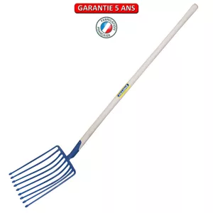 Fourche à pomme de terre, 9 dents.  Emmanché cintré 135.