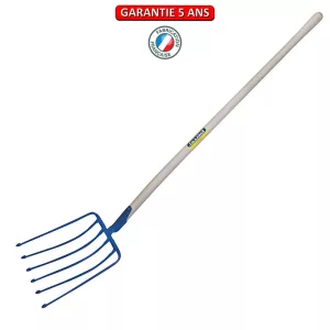 Fourche à betteraves, 9 dents.  Emmanché cintré 135. Outil à main de jardin.