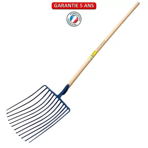 Fourche à coques de 43 cm, avec 12 dents.  Emmanché cintré 135.