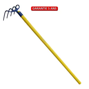 Croc à fumier, 4 dents courbes 14 cm.  Emmanché compo tube 115.