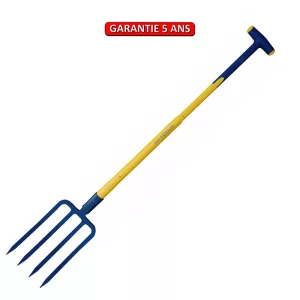 Fourche à bêcher à douille 27 cm 4 dents manche composite béquille 90 cm.