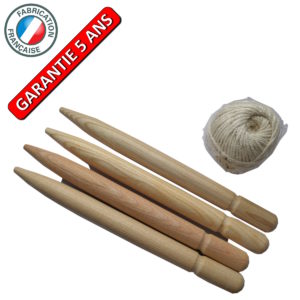 Cordeau  de jardin 4 piquets bois 30cm Corde coton 35m